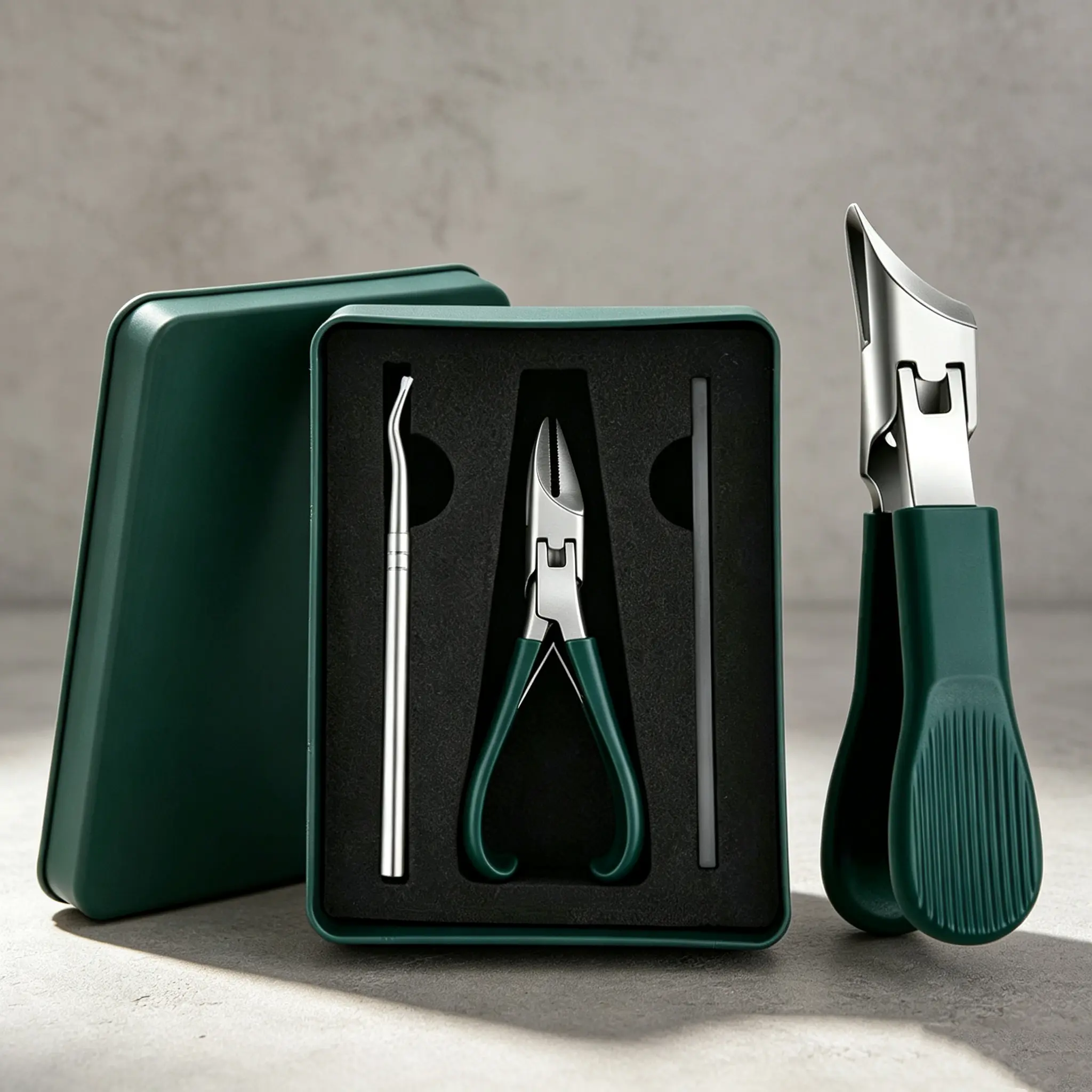 3-Piece Green Eagle Beak Nail Clipper Set – Thick Nail Clipper, Ingrown Toenail Lifter & Nail File | Heavy-Duty Pedicure Kit for Thick & Ingrown Nails, Stainless Steel Grooming Tools for Home or Travel