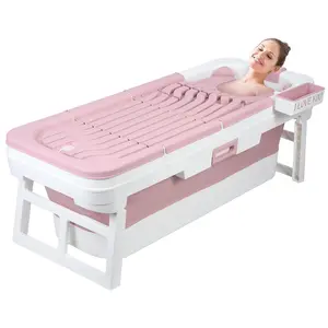 59 inch Foldable Bathtub, Portable Bathtub for Kids Adult, Large Collapsible Tub, Freestanding Surround Collapsible Bathtub, Effortless Folding Bathtub with Rotating Massage Board, Hot Bath, Ice Bath (Pink)