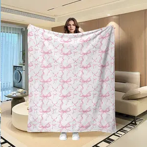 1pc Flannel Blanket, Cute Bow Print, Soft Comfortable Nap Throw, Multi-Purpose Blanket for Sofa Bed Car Room Office Camping Gift