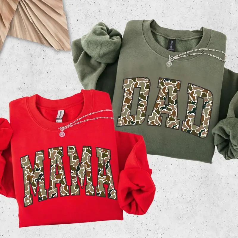 MAMA & DAD Camo Sweatshirts | Trendy Couple Sweatshirts | Cozy Family Apparel | Perfect Gift for Parents | Matching Sweatshirts, Meaningful Gift for Him & Her, Men's shirt-women's shirts