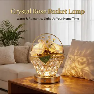 New Creative Gift: Rose Crystal Flower Basket Lamp - A Light-Luxury, High-End Home Decor Table Lamp and Ambient Night Light