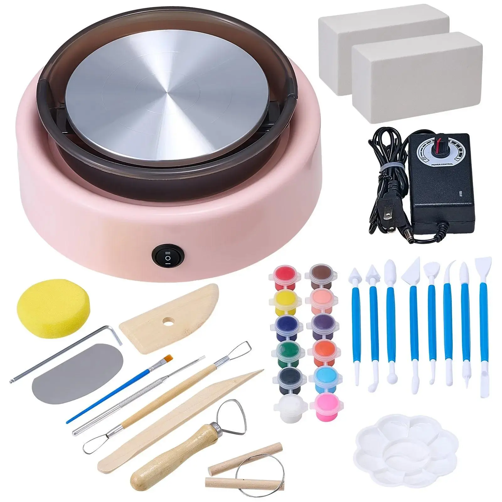 VEVOR Mini Pottery Wheel Kit, 6-in Turntable with Brush, Apron, Paints & Shaping Tools, Adjustable Speed, Forward/Reverse Rotation, Electric Clay Wheel for Kids, for Home DIY, Creative Studios, Diy Kit, Beginner To Advanced