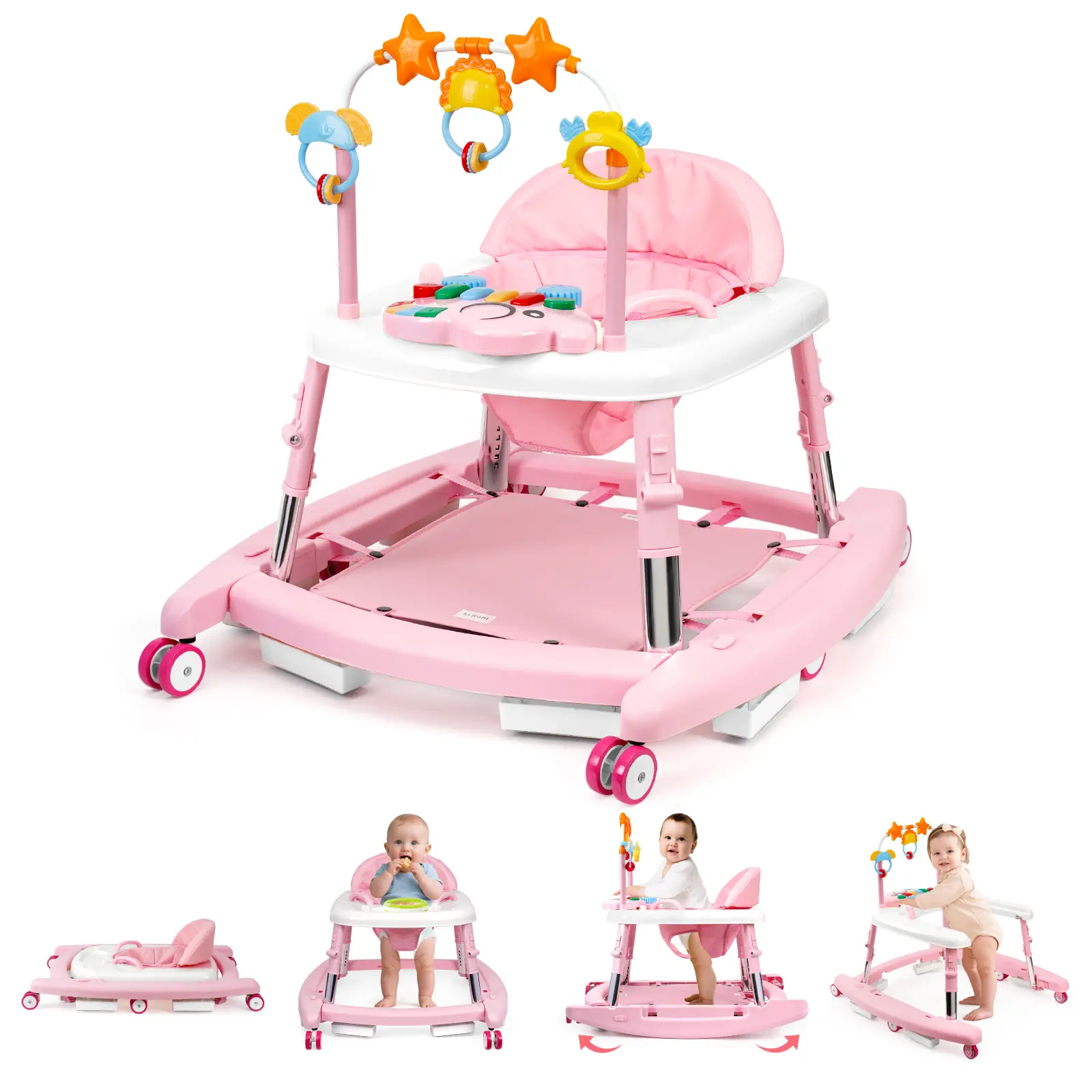 【Deal】5-in-1 Baby Walker for 6-18 Months Infants, Foldable & Adjustable Activity Walker with Bouncer, Music, Feeding Tray & Removable Footrest for Boys & Girls,backtoschool, glowup