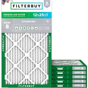 Filterbuy 12x25x1 Air Filter (6-Pack), Pleated MERV 8 Dust Defense HVAC AC Furnace Air Filters (Actual Size: 11.75 x 24.75 x 0.75 Inches)