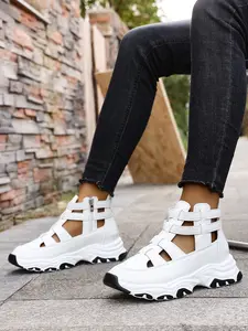 Summer New Women's Wedge Heel Thick Sole Sandals, PU Upper + Hollow Breathable Design, Waterproof Platform Casual Fashion Shoes, Elegant Sandals