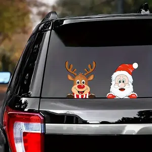 1PC/2PCS Christmas Limited Santa & Reindeer Car Stickers, Cute Holiday Car Decoration, A Personalized Sticker to Make Your Car Christmas-Styled Instantly