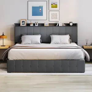 Queen Bed Frame  shopping with Lift Up Storage, Upholstered Velvet Bed with Storage Headboard, Metal Platform Bed, Hydraulic Support,No Box Spring Needed, Grey