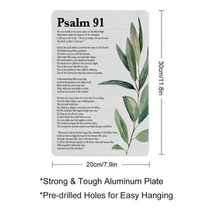 Psalm 91 Bible Verse Metal Wall Art, Christian Scripture Aluminum Sign, Green Leaves Watercolor Religious Wall Decor for Home, Church, Cafe, 8x12 Inch