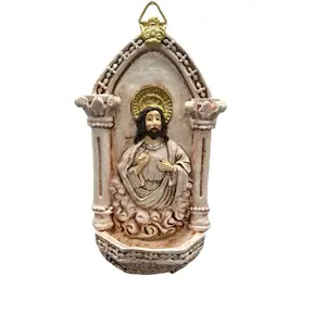 Christmas Festival Wall Hanging Decor, Half-Body Saint Father Holy Water Pool, Resin Craft Door Side Storage Pendant