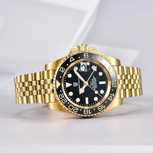 Pagani Design PD-1662 Master GMT Black Bezel Automatic Watch Jubilee Gold