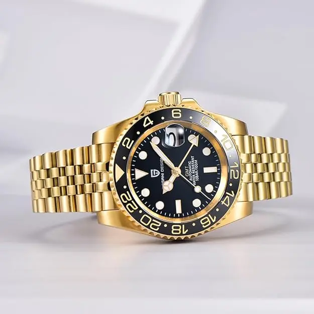 Pagani Design PD-1662 Master GMT Black Bezel Automatic Watch Jubilee Gold