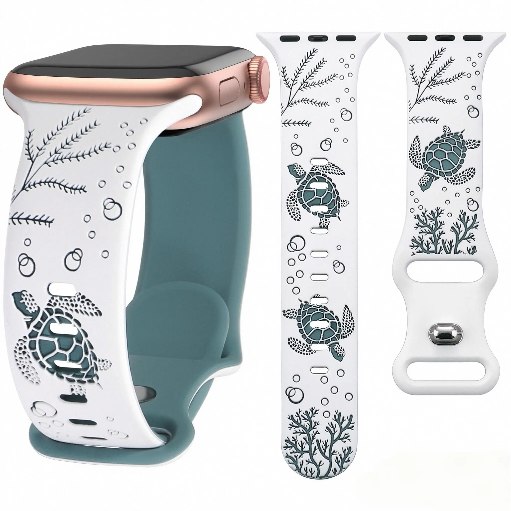 Cute Sea Turtle Engraved Silicone Sport Band Compatible with Apple Watch Series/SE/Ultra, Summer Vibe Ocean Breeze Waterproof Silicone Strap Replacement Custom magnetic leather watch band repair Slim wearable accessory chic wristband