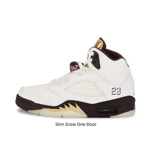 Off White Brown Gold High Top Basketball Sneakers Smooth Leather Gold Tongue Flame Gold Trim Air Cushion Midsole Street Kicks
