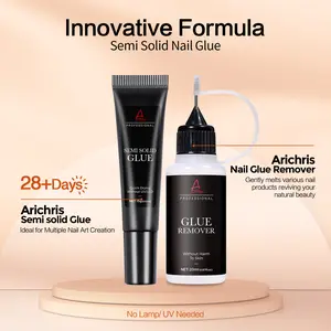 Arichris Newly Upgraded Quick Drying 15g Semi Solid Nail Glue with 20ml Remover for Press On Nails Tips No Need for UV Lamp Long Lasting Fake Acrylic Nails Kit Glue Gel