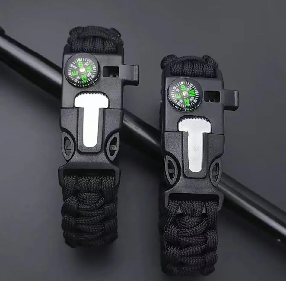 Paracord Survival Bracelet with Metal Double Buckle, Rod Compass for Precise Positioning, Outdoor Tactical Umbrella Rope Camping Equipment, Survival Gear, Travel Accessory