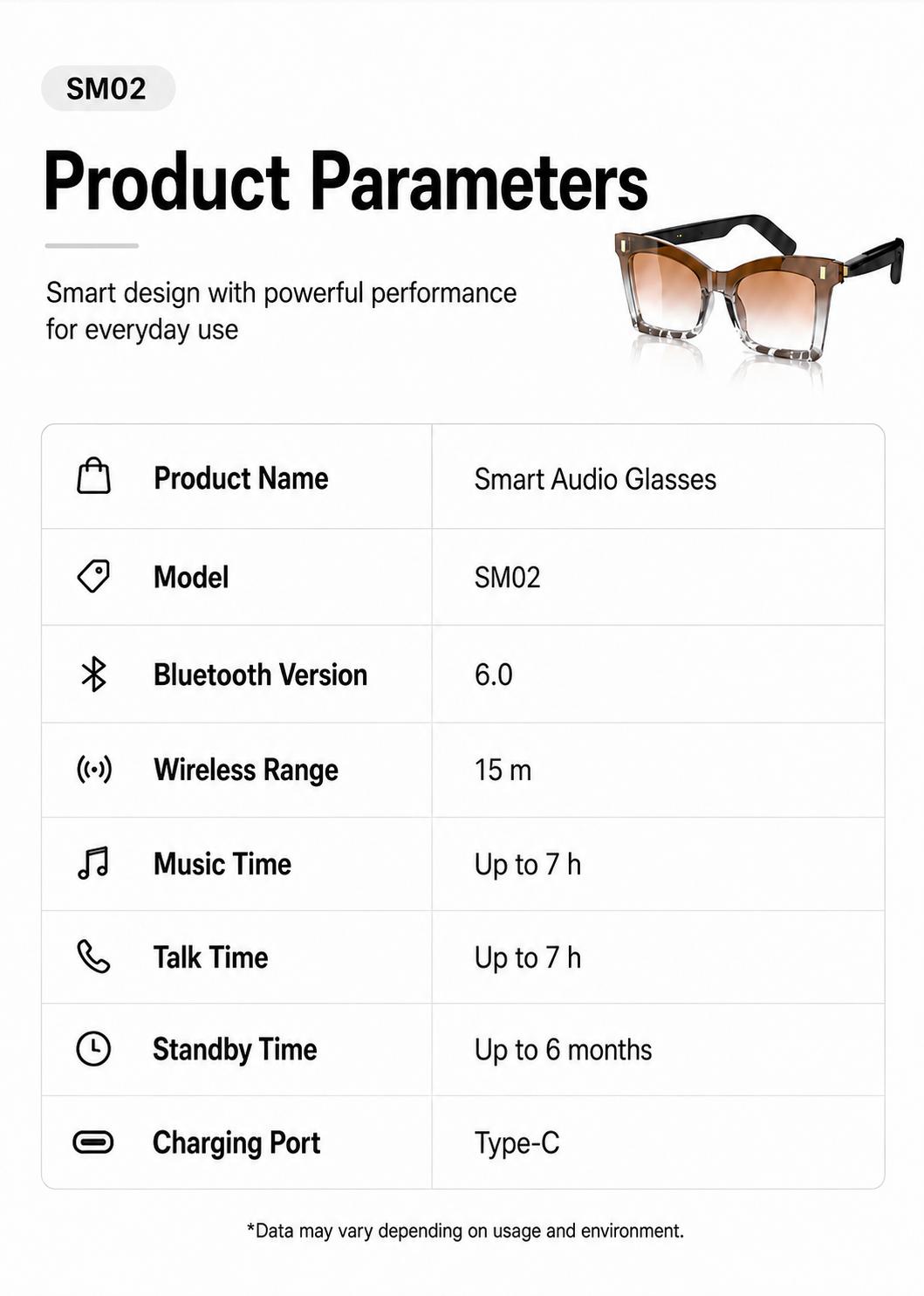 Smart Bluetooth Glasses, Bluetooth Audio Glasses, Auto Power On When Worn, Bluetooth Headset Sunglasses, Open-Ear Audio, Hands-Free Calling, Music Playback, Touch Control, Voice Assistant, Women's Sunglasses, Beach Sunglasses, Holiday Gift tiktokshopbackt