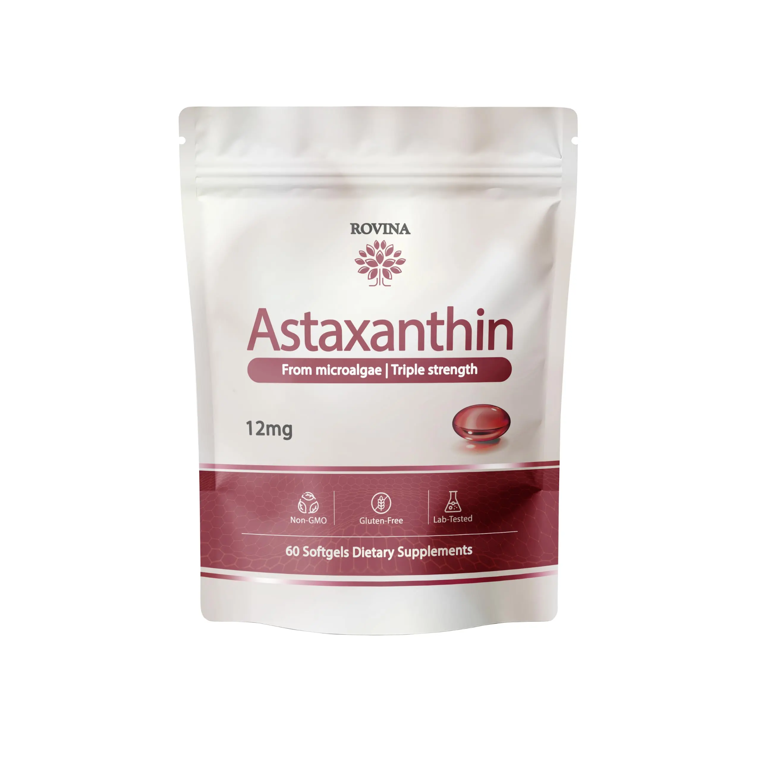 ROVINA Astaxanthin 12mg Softgels, Triple Strength Microalgae Antioxidant, Eye, Skin, Joint & Daily Support, 60 Count
