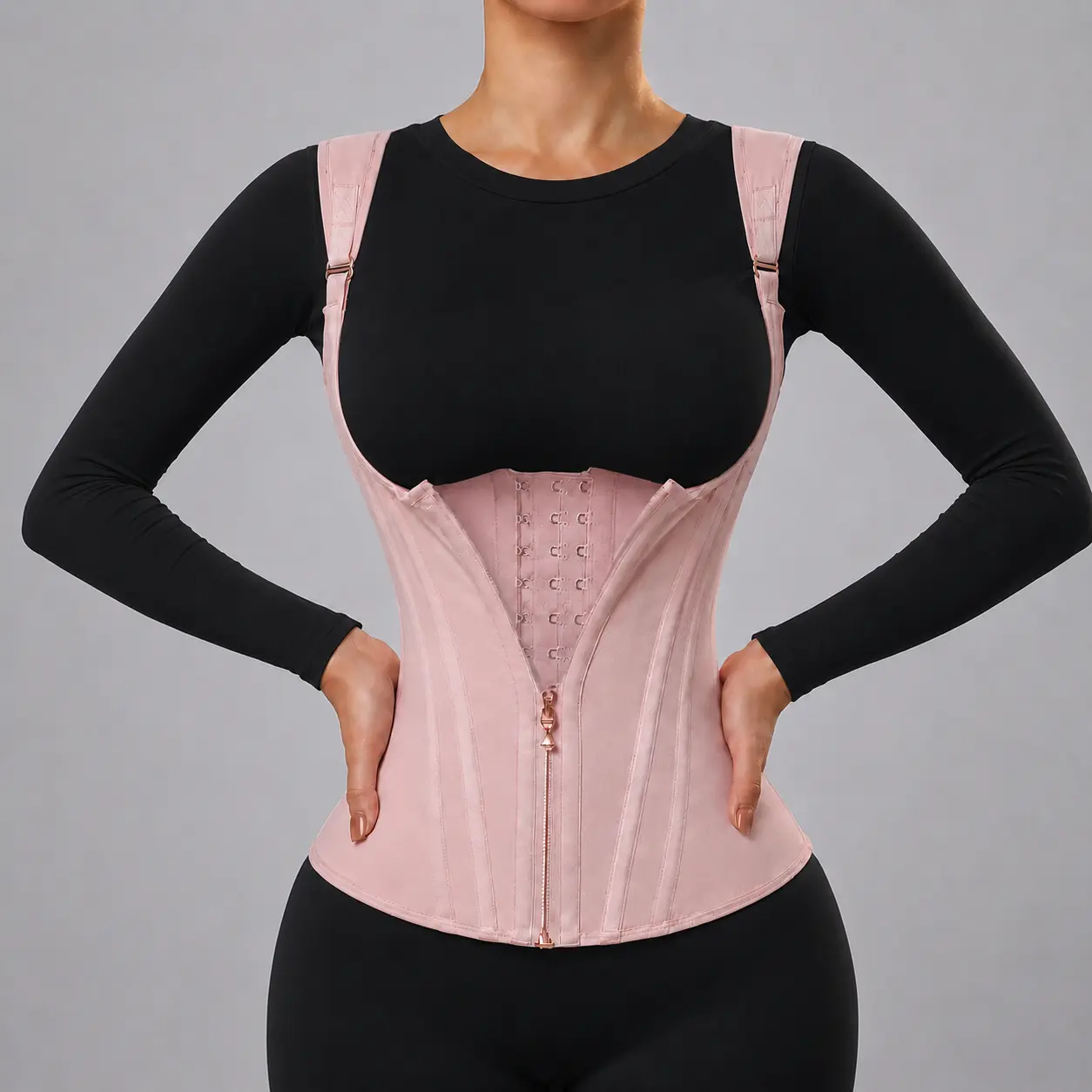 Women's Compression Corset Top Waist Trainer - Breathable Mesh & Nylon High Stretch Body Shaper Vest with Steel Bones, Adjustable Zipper & Hooks for Tummy Smoothing