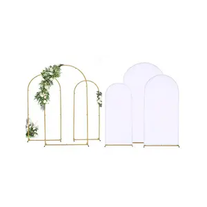 3PCS Wedding Arch Stand And White Arch Cover,(7.2FT, 6.6FT, 5.9FT) Metal Arch Backdrop Stand With Arch Cover For Birthday Party Wedding Ceremony Bridal  Event Decor Banners Golden Decorations Supplies Decorating