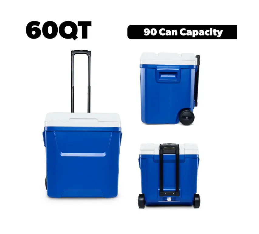 60QT Cooler with 90 Can Capacity - Blue Color, Durable Design, Ideal for Outdoor Activities
