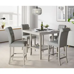 Favorer Dothan Counter Height 5-Piece Dining Set, Antique Gray+Gray/Brown+Gray, Coordinated Design for Modern Interiors