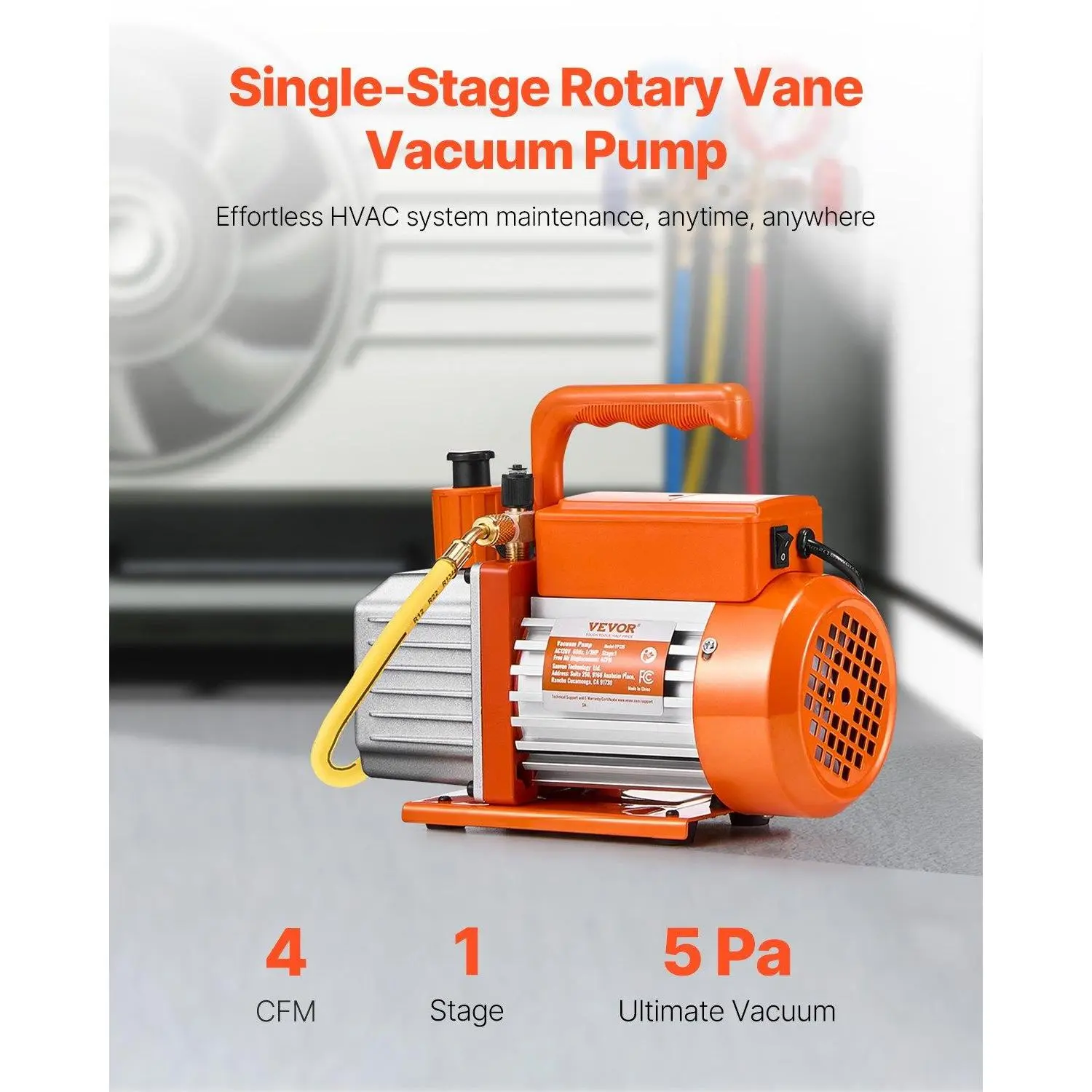 【DealsForYouDays】VEVOR Vacuum Pump 4 CFM HVAC Single Stage Rotary Vane Vacuum Pump Oil Included Heavy Duty Industrial