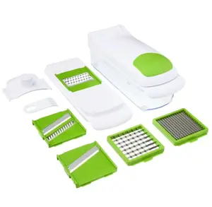 Mainstays 11 Pieces Multi Function Nice Dicer and Mandoline Stainless Steel Green Glaze 820g Vegetable Cutter with Chopping Blades and Food Container