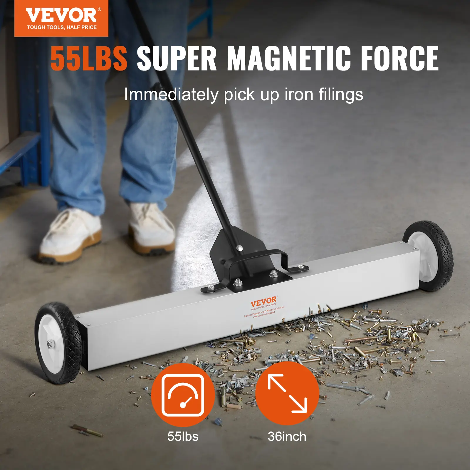 【summerfinds】VEVOR 55Lbs Rolling Magnetic Sweeper with Wheels,Push-Type Magnetic Pick Up Sweeper, 24-inch Large Magnet Pickup Lawn Sweeper with Telescoping Handle, Easy Cleanup of Workshop Garage Yard