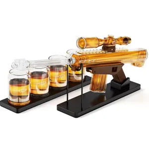 Gifts for Dads, Kollea 22 Oz Whiskey Decanter Set and 4 Glasses with 5 Oz Sighting Telescope, Unique Anniversary Birthday Fathersdaygift Ideas for Him Men Grandpa, Cool Gun Liquor Dispenser for Bar Novelty Spirit Utensils