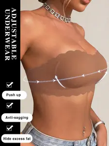 Strapless Jelly Anti-slip Bandeau Bra for Women Elegant Basic, No Slip Push Up, Seamless Invisible Off Shoulder Bra Underwear, Chic