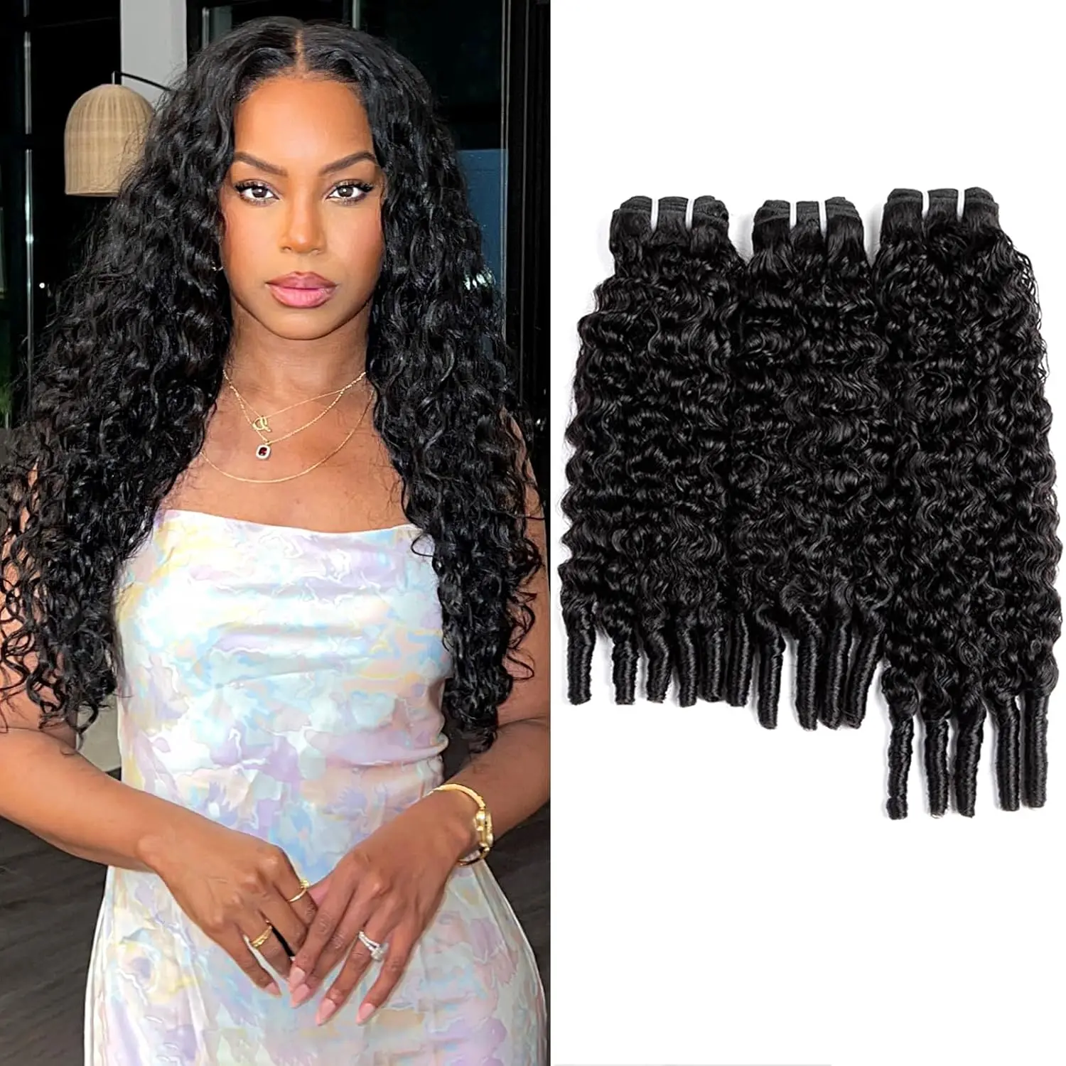 Burmese Curly Bundles Human Hair Unprocessed Virgin Hair Bundles Deals Human Hair Extensions 12A Raw Burmese Curly Human Hair 3C4A Bundles for Black Women Natural Black 20 22 24 Inch