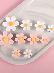 DIY Pink White Flower Shoe Charms 10PCS Set for Croc Clogs with Yellow Centers Daisy Design Mix Sizes Cute Floral Decor Accessories for Women to Customize Shoes