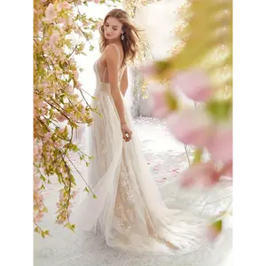 Elegant V-Neck Lace Trim Mermaid Wedding Dress with Tulle Overlay - Sleeveless, High-Low Hemline, Flowing Design for Weddings and Formal Events, Wedding Dresses for Bride Fabric Polyester ballgown wedding dress lavender  quince Womenswear Chic Milky