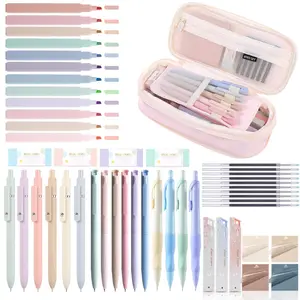 Aesthetic School Supplies Set, 1 Set Including Highlighter & Gel Pen & Mechanical Pencil & Pencil Case & Accessories, Cute Stationery Set