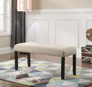 Biony Tan Fabric Dining Bench with Nailhead Trim Biony Tan Fabric Dining Bench with Nailhead Trim