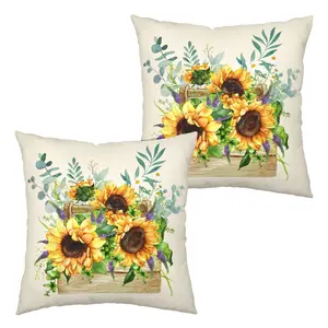 Spring Summer Sunflower Floral Pillow Cover Set, 2 Piece, Hidden Zipper, Bedroom Living Room Sofa Car Home Decor