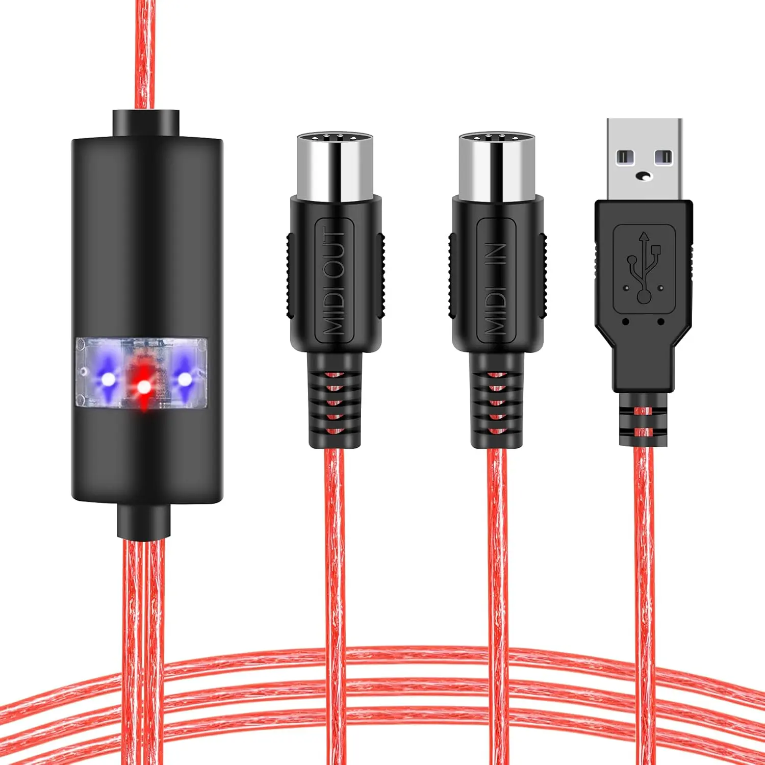 USB MIDI -Upgrade Professional MIDI to USB in-Out  Adapter Converter Connect Piano Keyboard to PC/Laptop for Editing&Recording 2M(6.5FT) (Red)