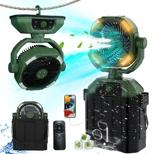CoolHYFan Water Cooling Fan Atomizing 48-Hour Battery Life Portable LED Light Rechargeable 360° Rotating Hook Cordless Battery-Powered Lightweight Emergency Control & Four-Hole Mist Spray cial travel essen  mode tabletop clip waist cool hill
