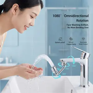 1080°Swivel Faucet Extender, Sink Water Faucet Aerator Extension in Brass, Swivel Robotic Arm Bathroom Faucet Extender, Kitchen Rotating Extension Filter with 2 Mode Splash