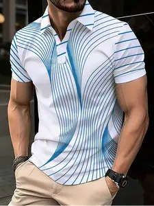 Men's Peeking at the Sky Visual Illusion Pattern Polo Shirt