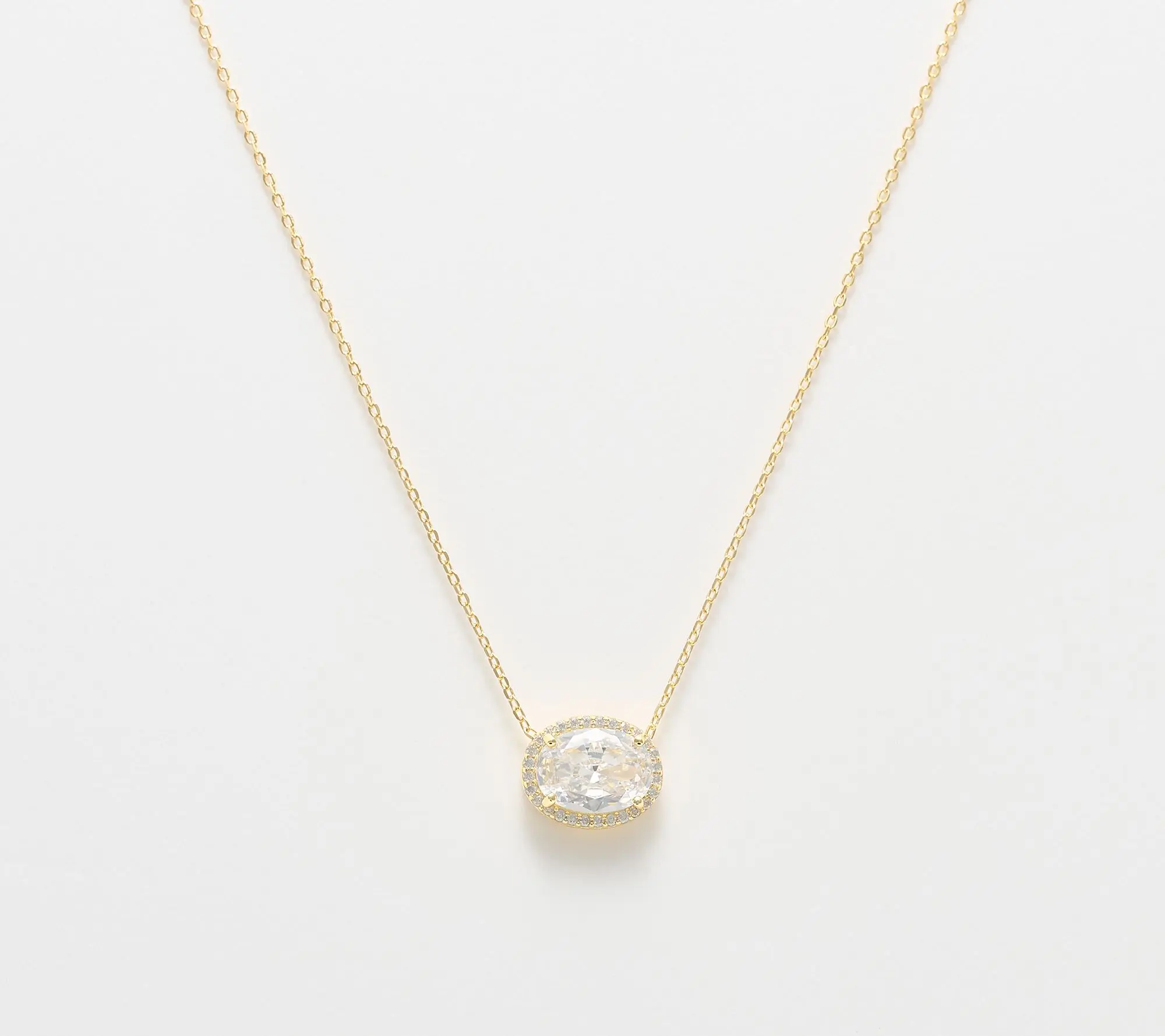 Diamonique Classics Oval Cut Halo Solitaire Necklace Diamonique Classics Oval Cut Halo Solitaire Necklace
