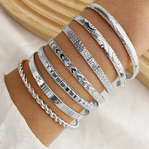 Women's stackable bracelets, fashionable multi-layered cuff bracelets set, gifts for women girls Multilayered Bangles Stretch Multilayered Bangles