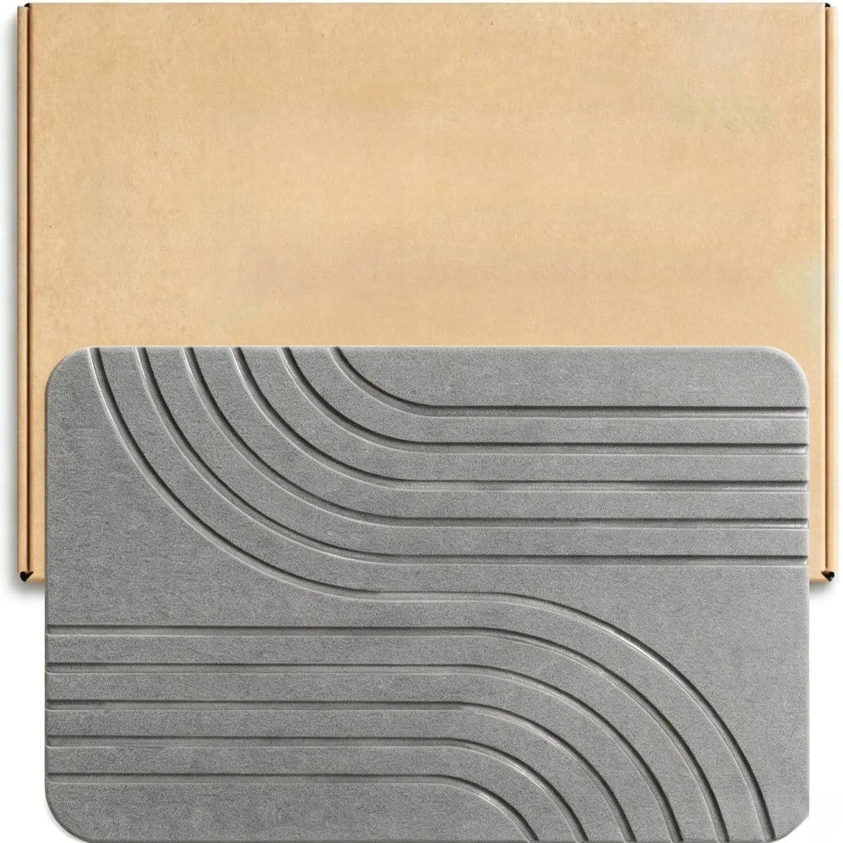 Super Absorbent Diatomite Stone Bathroom Mat, Natural Diatomaceous Earth Non-Slip Shower Mat Fast Drying Easy Clean for Bathroom Floor 23.5" x 15"