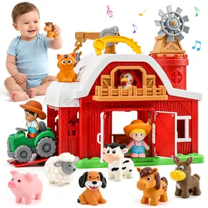 TITAIN GINDO Farm Animal Big Barn Playset, Montessori Learning Toys, Pretend Interactive Animal with Tractor