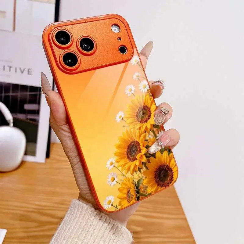Orange-Yellow Sunflower For iPhone 17 Glass Case For iPhone 14/15 Plus/16 Pro Max Starry Sky Orange Protective Case HNAB23PLQWE