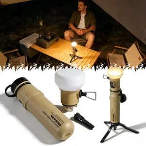 ISUNMEA Rugged Outdoor Camping LED Lantern w/ Mini Tripod, Dimmable USB Powered Soft LED Light, IP44 Water Dust Resistant, 10-350 Lumen, Portable Lamp for Power Bank EDC Travel(Beige)