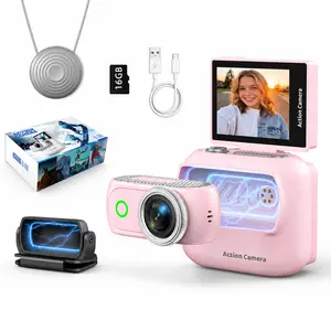 4K Action Camera Magnetic Kit with Neck Strap Detachable Live View Monitor First-Person Vlog Set Cap Magnetic Accessory for Outdoor Use 16GB Memory Card Included Lightweight Compact Design