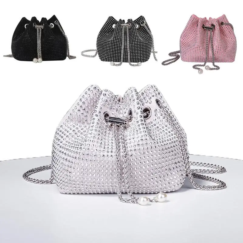 5 Color Fashion Women's Summer Elegant Rhinestone Decor Handbag Sequins Shining Shoulder bag Clutches