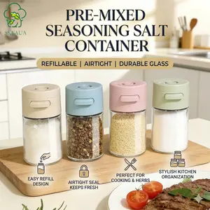 Refillable Airtight Glass Seasoning Salt Jar - Durable Kitchen Canister Set for Spices, Herbs, Cooking Organization