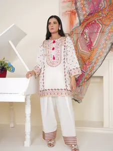 Asian Pearl White Embroidered Lawn Suit - 3 Pieces Ready To Wear for Women's Casual Elegance